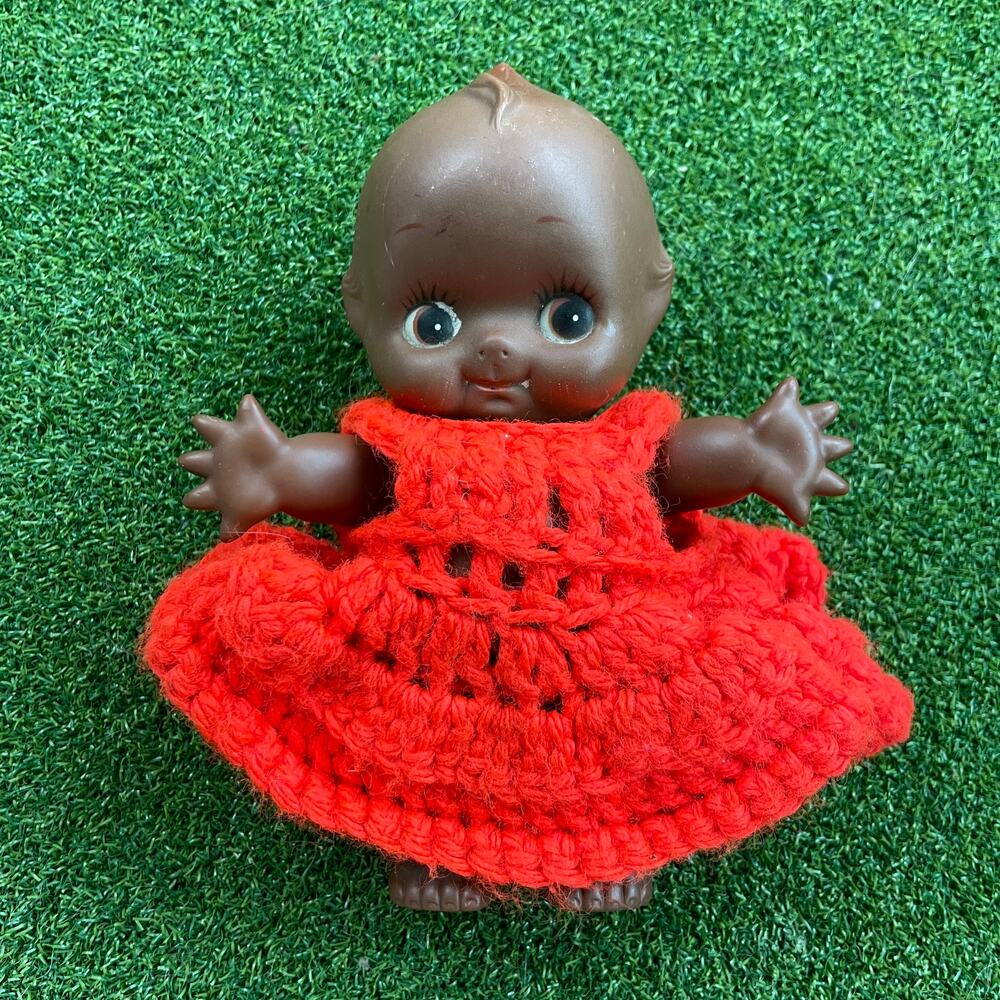 Vintage Kewpie Doll with Handmade Red Crochet Dress